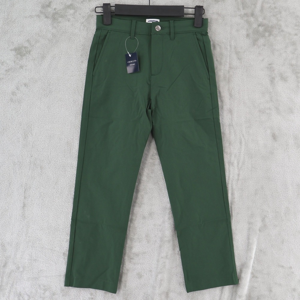 Crewcuts Slim Tech Chino Boy 7 Green Performance Adjustable Waist Preppy $70 NWT